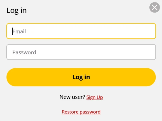 Pocket Pokies log-in window with email and password fields